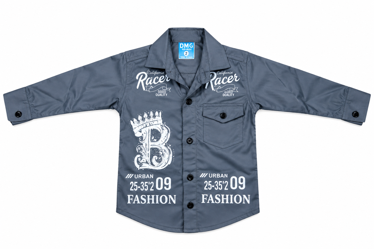 Grey Printed Casual Cotton Shirt for Boys — lifestyle