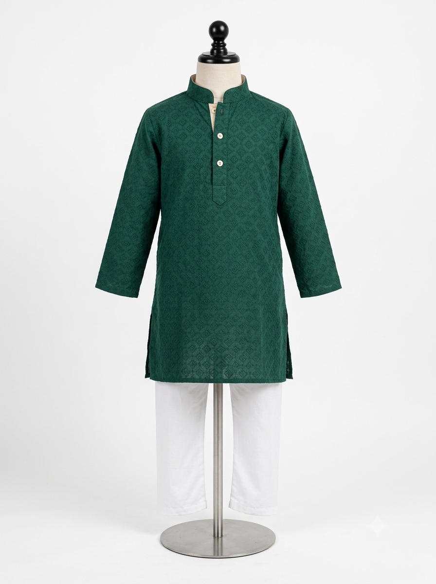 Boys Festive Green Kurta Pajama Set
