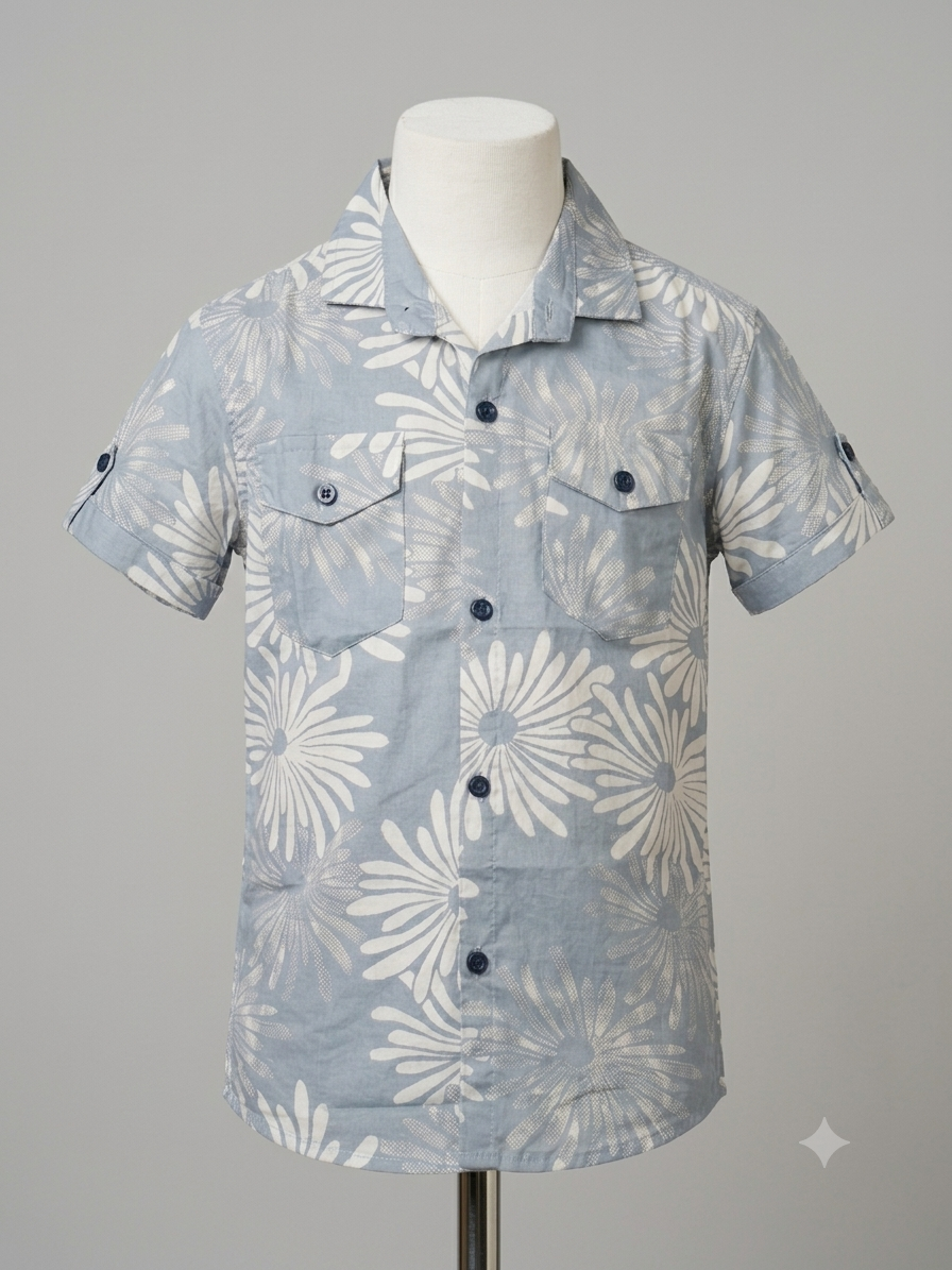 Boys Grey Floral Casual Shirt — lifestyle