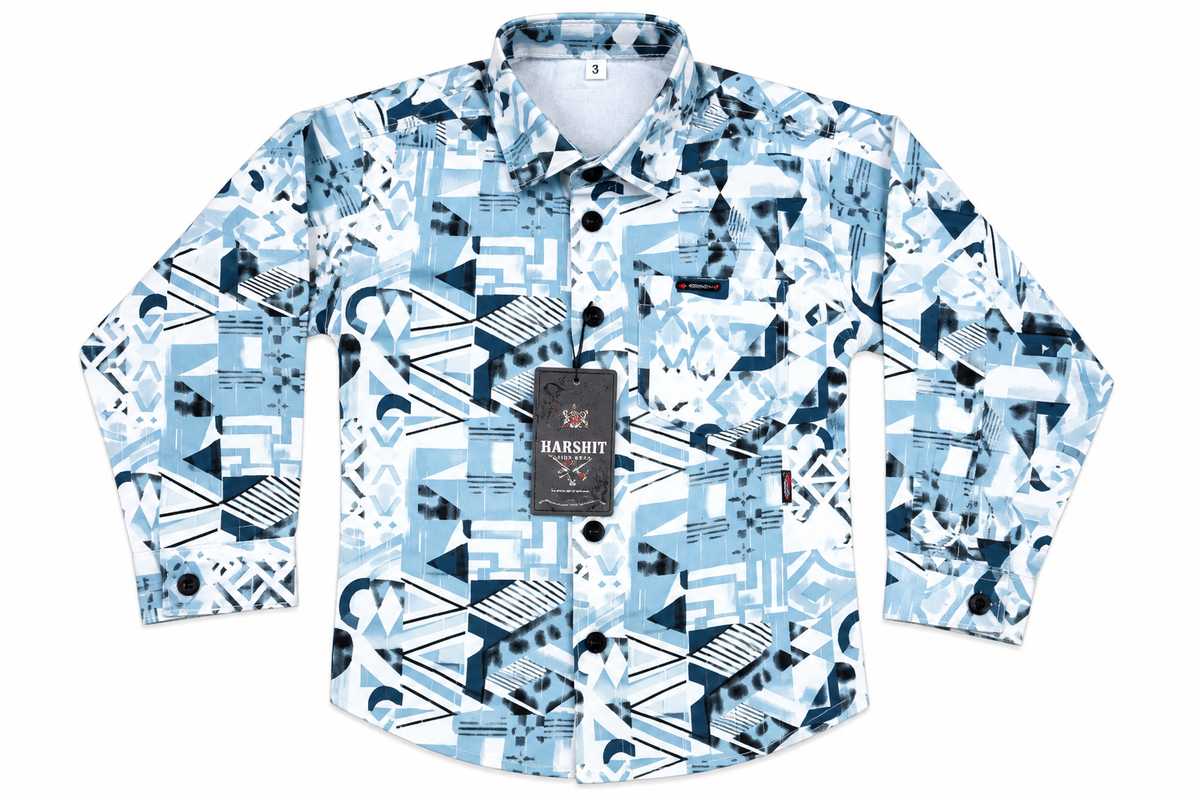 Boys Light Blue Abstract Geometric Printed Casual Shirt — lifestyle