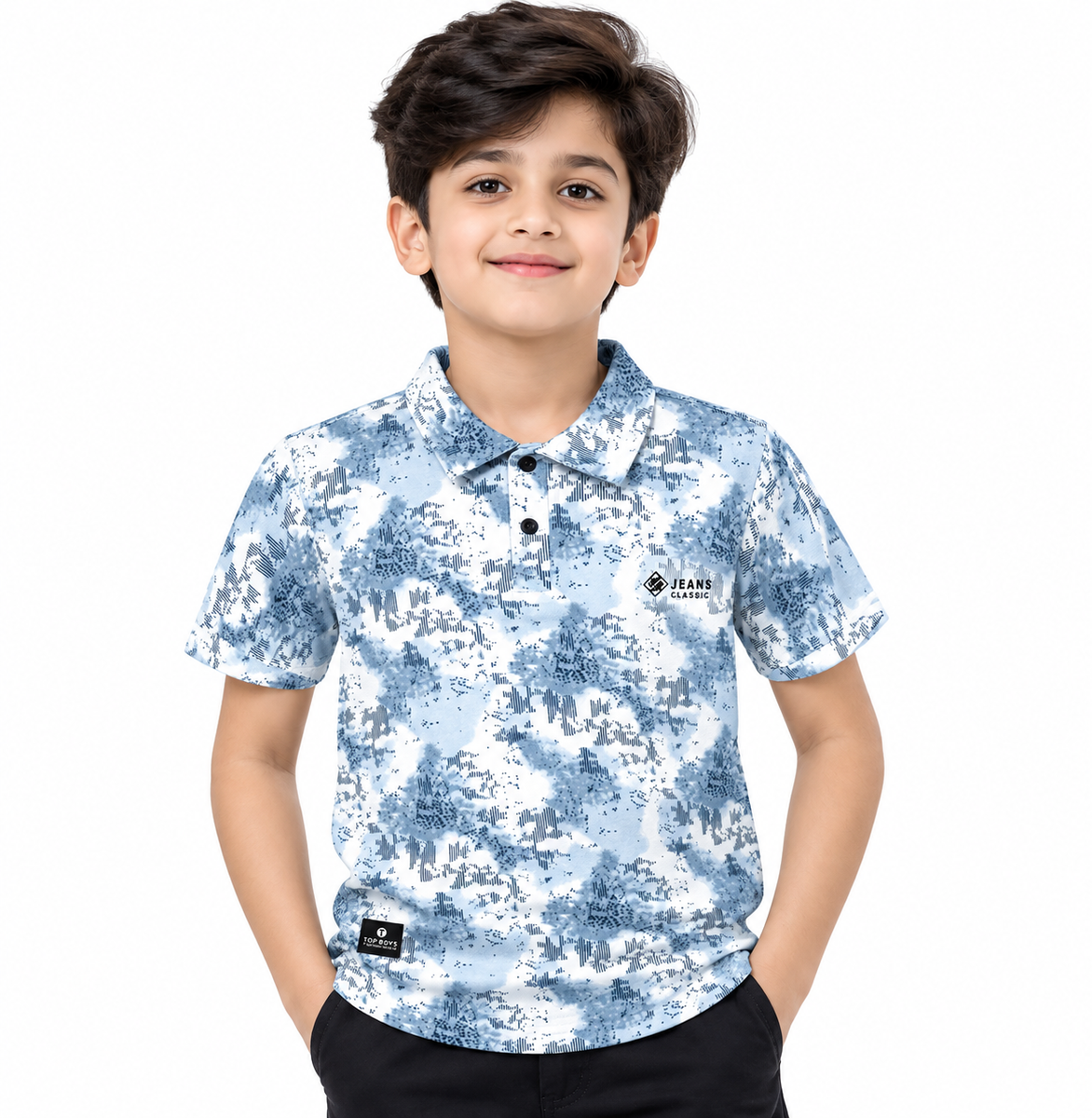 Boys Blue Camo Print Polo T-Shirt
