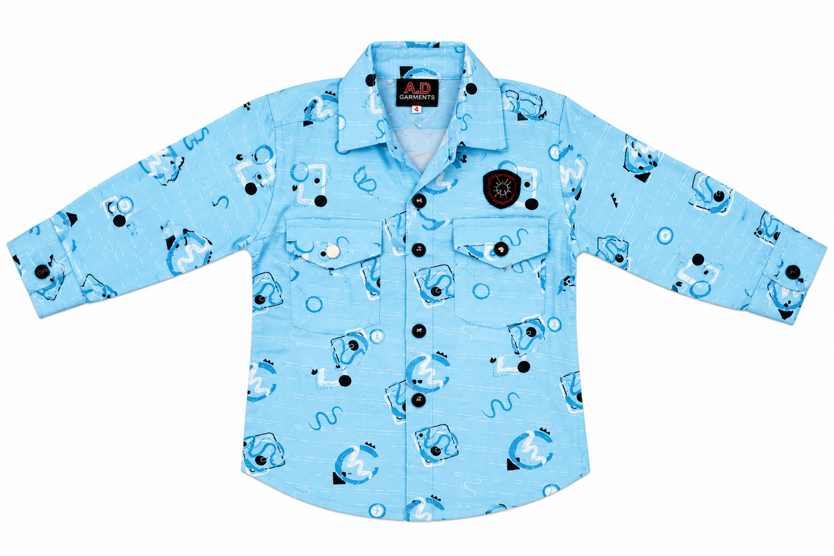 Boys Blue Printed Casual Shirt and Denim Shorts Set — lifestyle