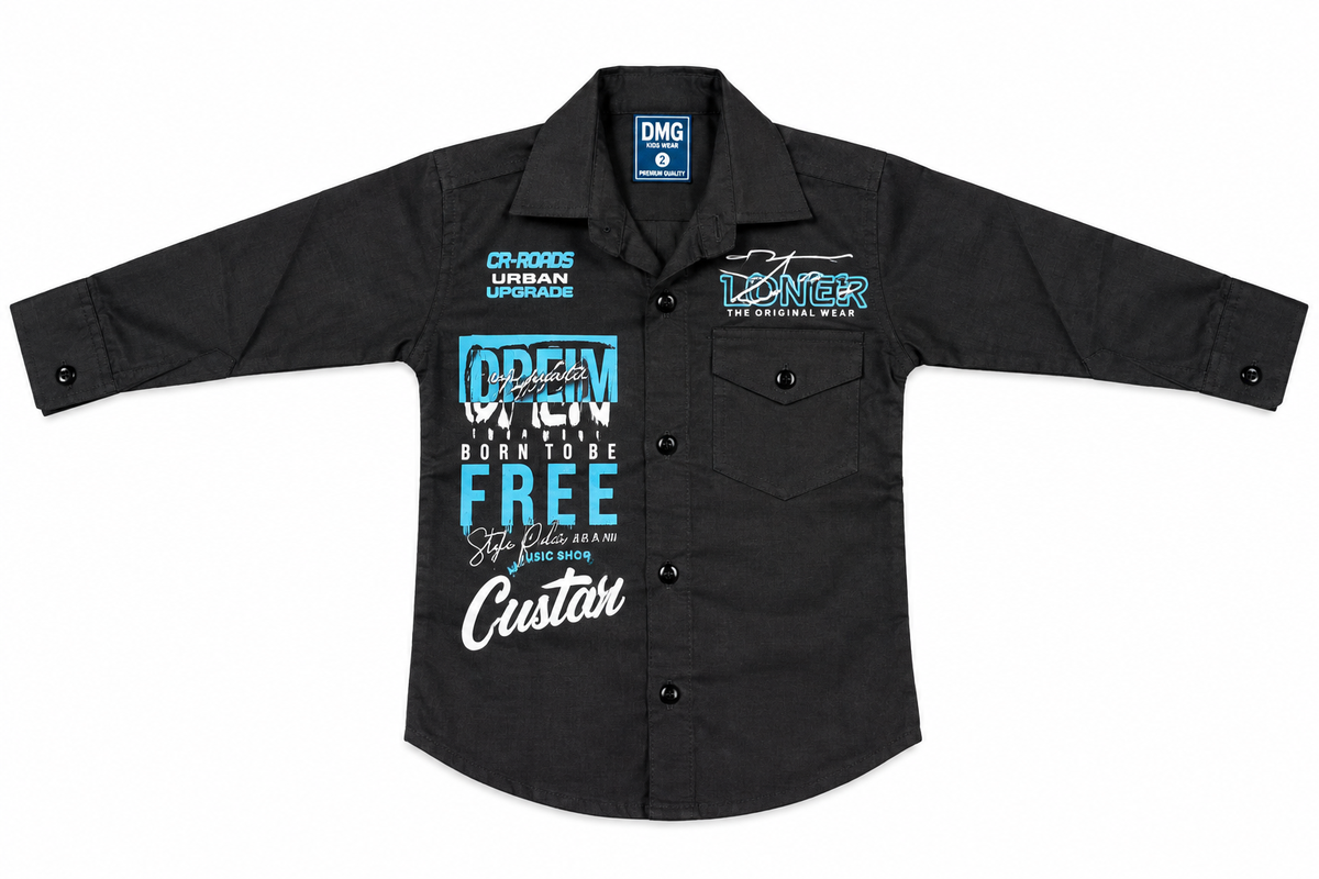 Boys Black Graphic Print Casual Shirt — lifestyle
