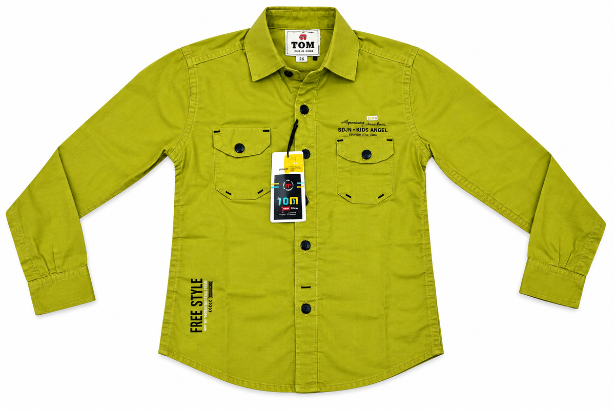 Boys Olive Green Casual Cotton Shirt