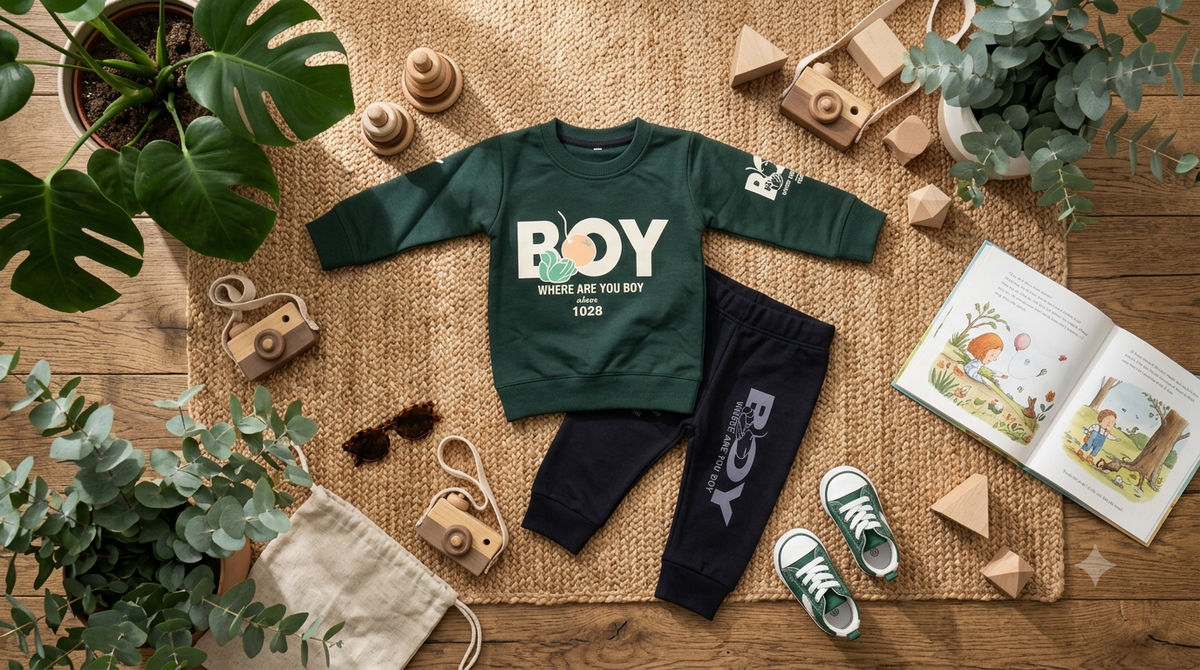 Dark Green Boy Graphic Sweatshirt and Jogger Set