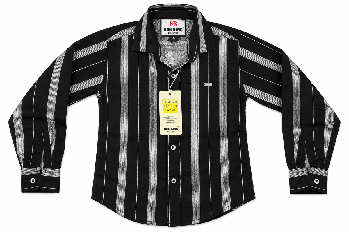 Boys Black & White Striped Full-Sleeve Casual Shirt