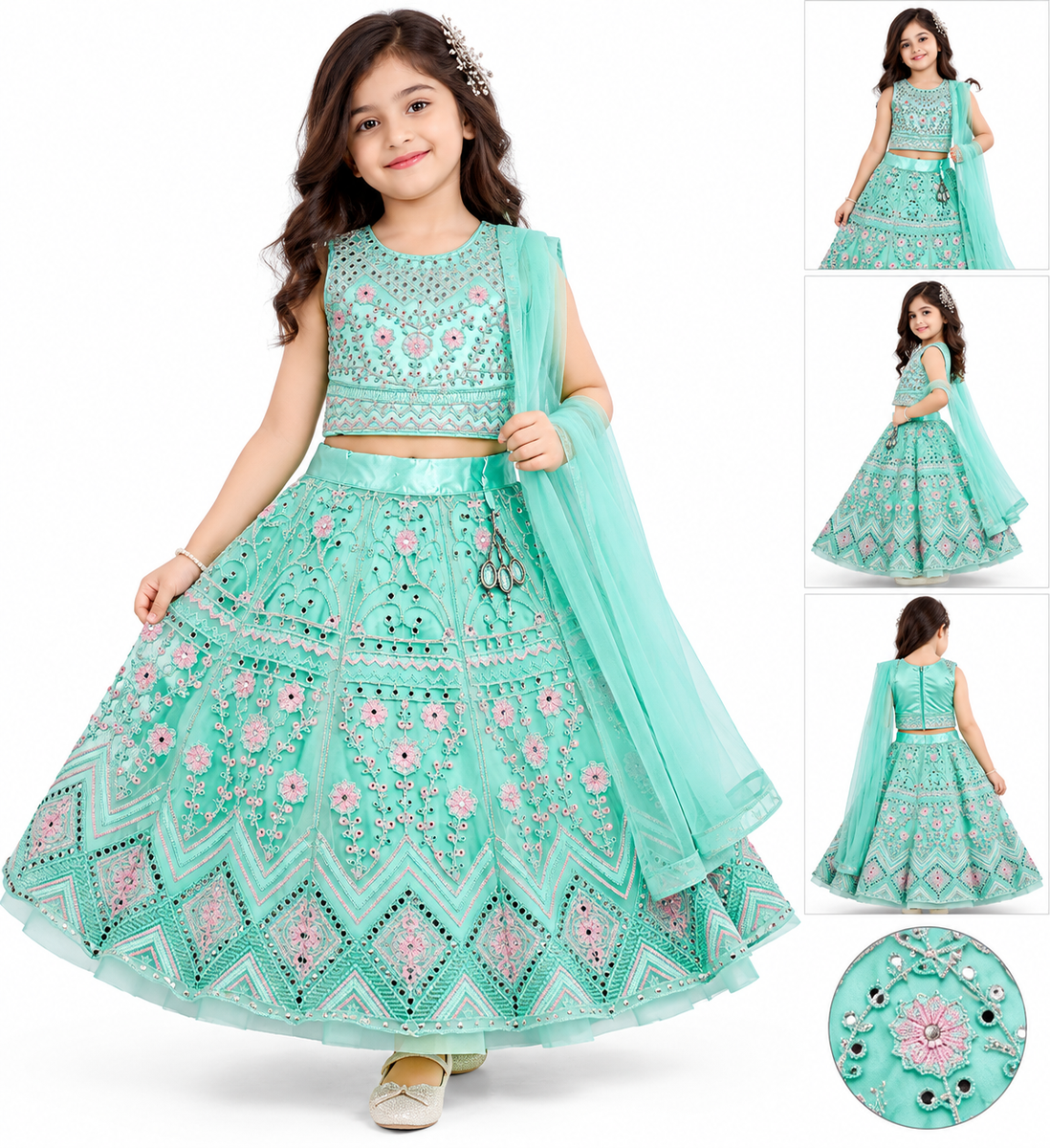 Mint Green Embroidered Lehenga Choli with Dupatta