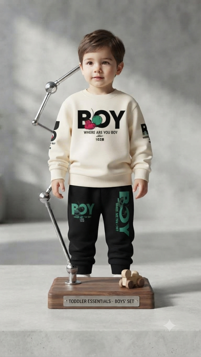 Boys Off-White & Black Graphic Sweatshirt and Joggers Set