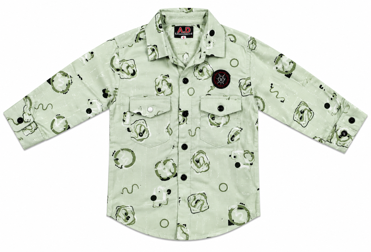 Boys Olive Printed Casual Shirt with Black Shorts Set — lifestyle