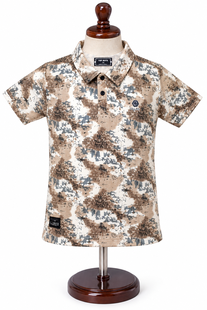 Boys Camouflage Print Polo T-Shirt