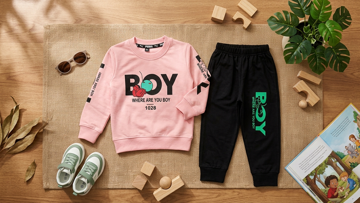 Boys Pink Graphic Sweatshirt and Black Jogger Set