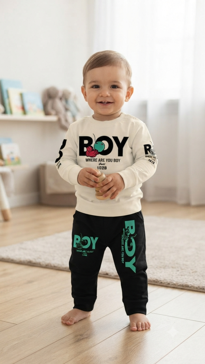 Boys Off-White & Black Graphic Sweatshirt and Joggers Set