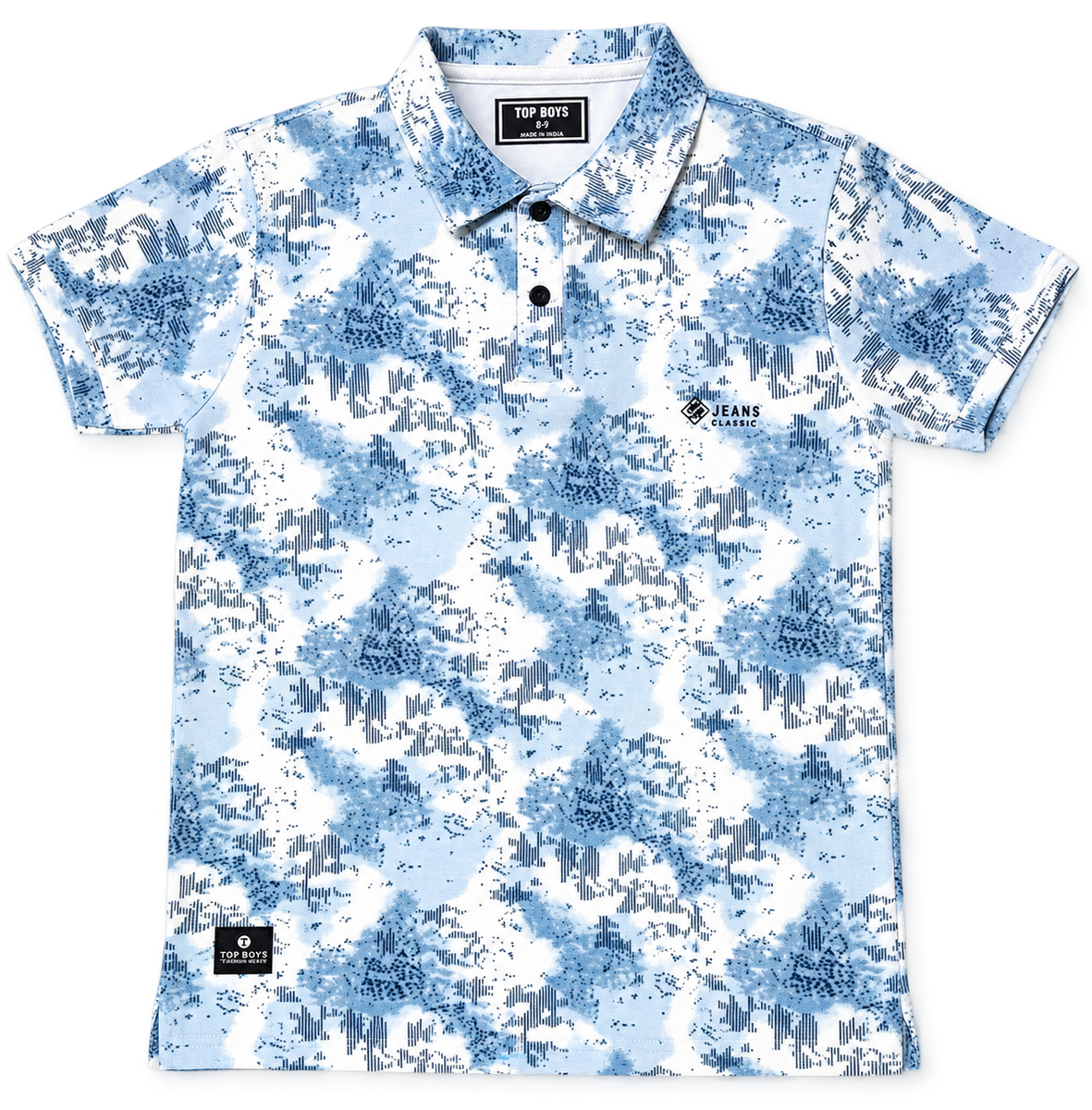 Boys Blue & White Tie-Dye Polo T-Shirt