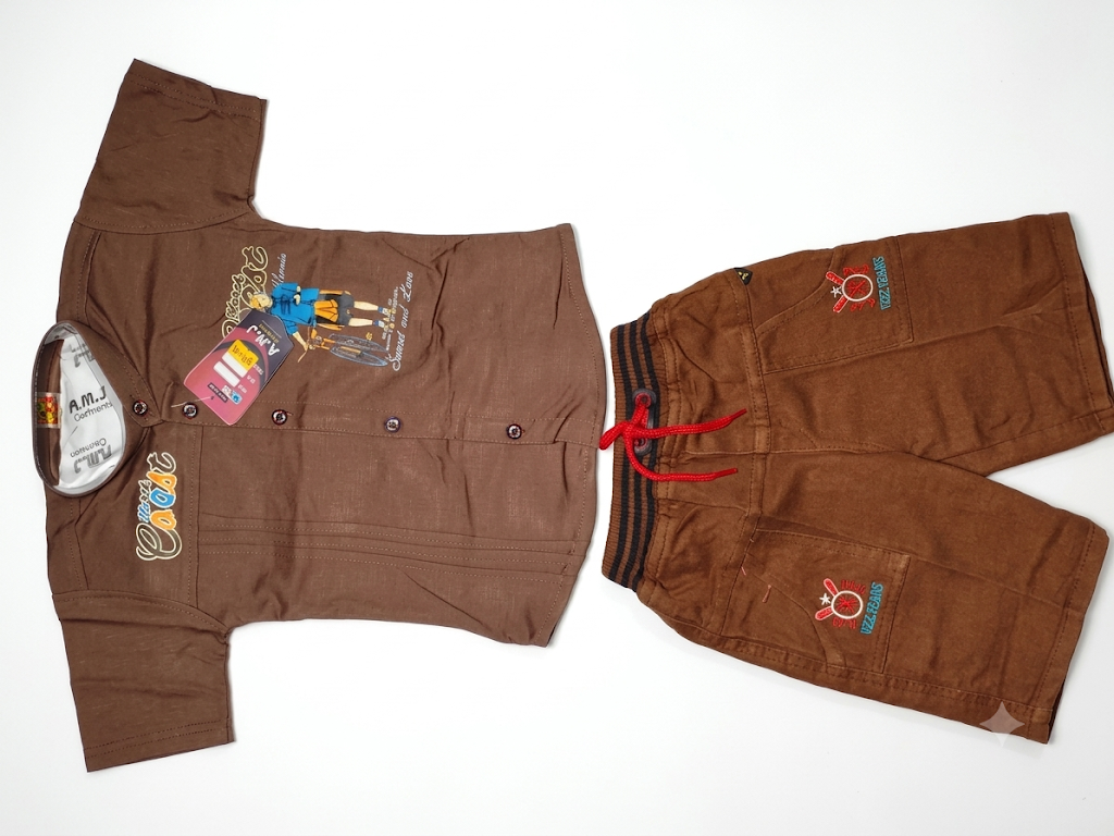 Boys Brown Graphic Shirt and Cargo Shorts Co-ord Set — lifestyle