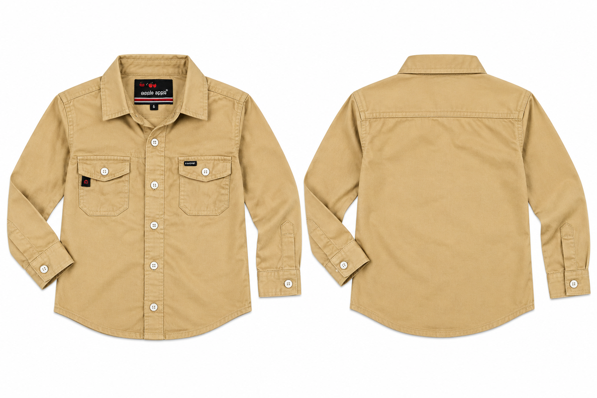 Boys Khaki Casual Cotton Shirt with Pocket Details — lifestyle