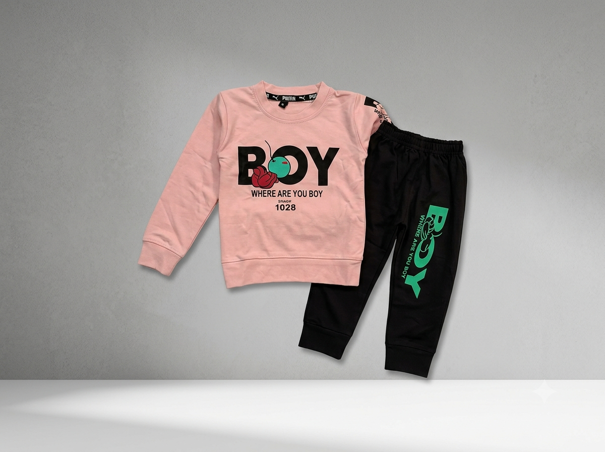 Boys Pink Graphic Sweatshirt and Black Jogger Set