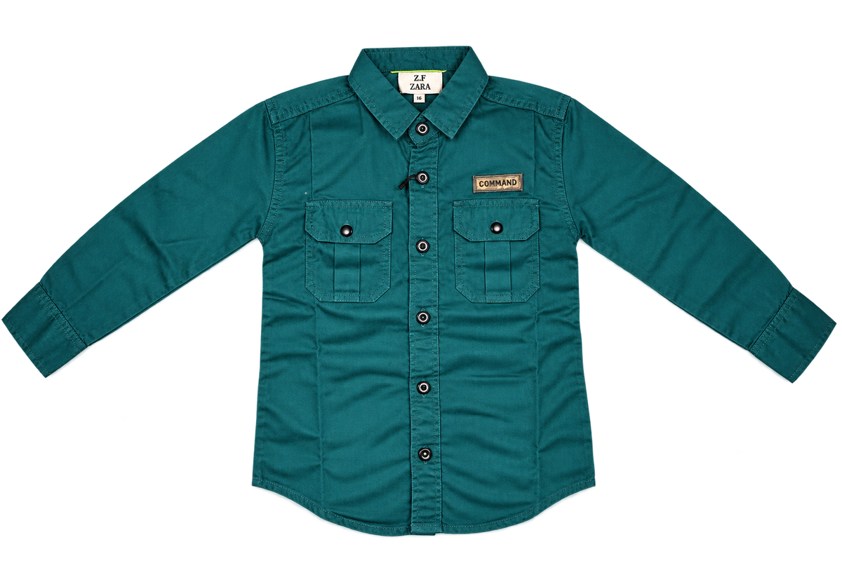 Boys Dark Green Double Pocket Casual Shirt — lifestyle
