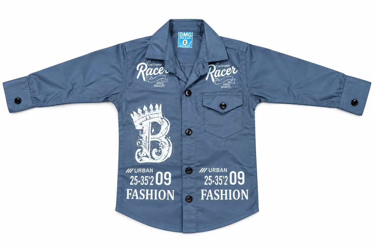 Grey Racer Printed Casual Shirt for Boys — lifestyle