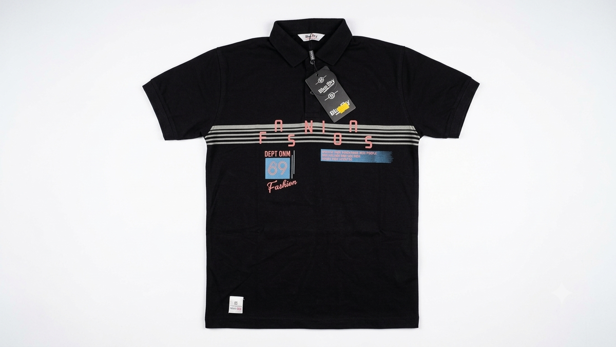 Boys Black Graphic Print Polo T-Shirt