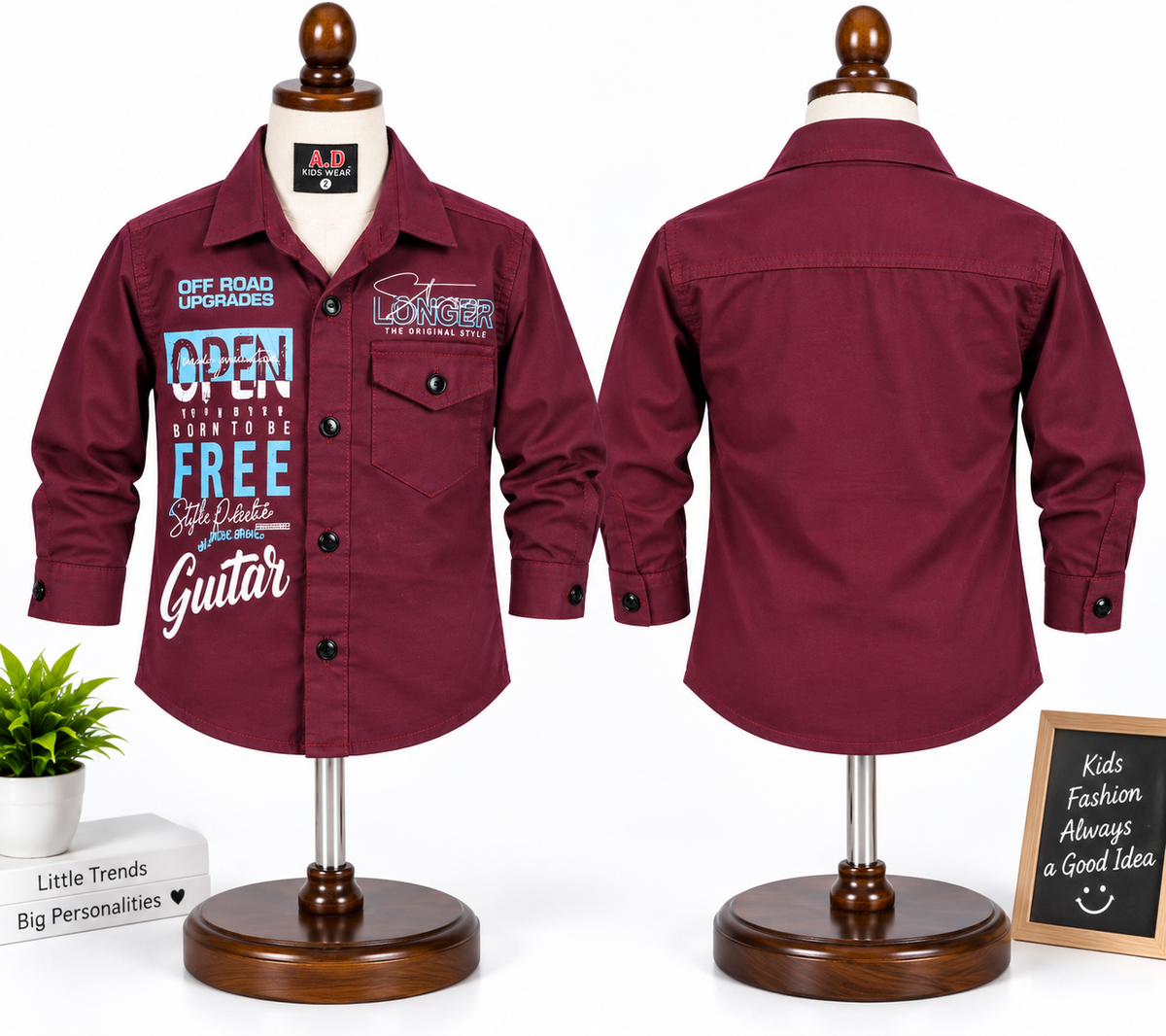 Maroon Graphic Print Casual Cotton Shirt for Boys