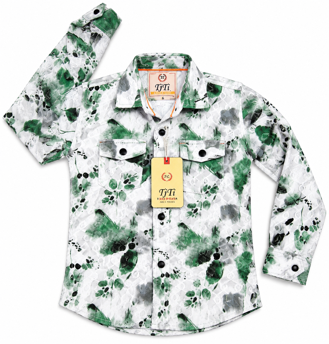 Boys Green and White Abstract Print Casual Shirt — lifestyle