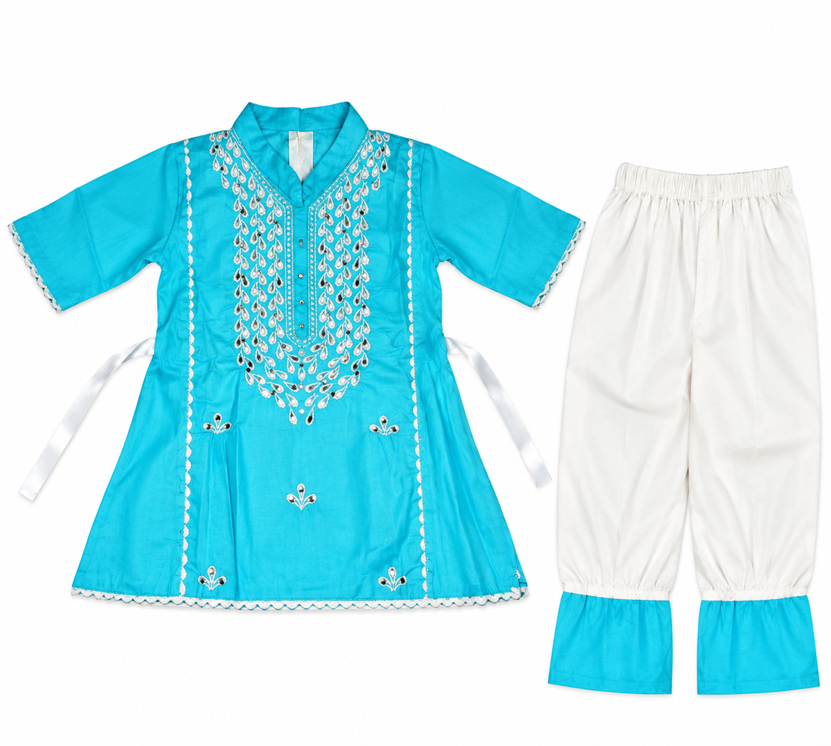 Boys Turquoise Blue Embroidered Kurta Pajama Set — lifestyle