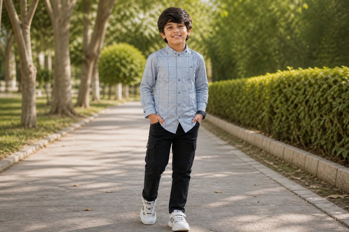 Boys Blue Asymmetric Checked Casual Shirt