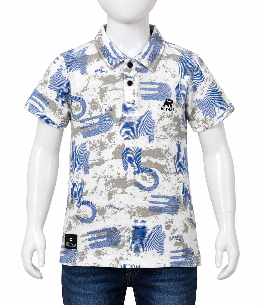 Boys Beige & Brown Textured Striped Polo T-Shirt
