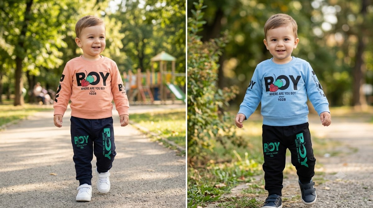 Boys Light Blue & Black Printed Sweatshirt and Jogger Set