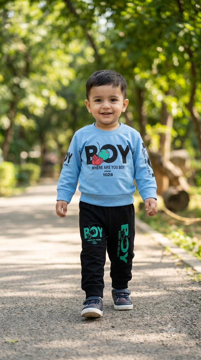 Boys Light Blue & Black Printed Sweatshirt and Jogger Set
