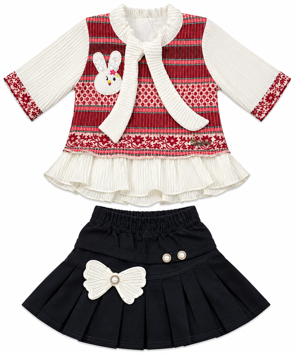 Red and Off-White Top with Black Skirt Set — lifestyle