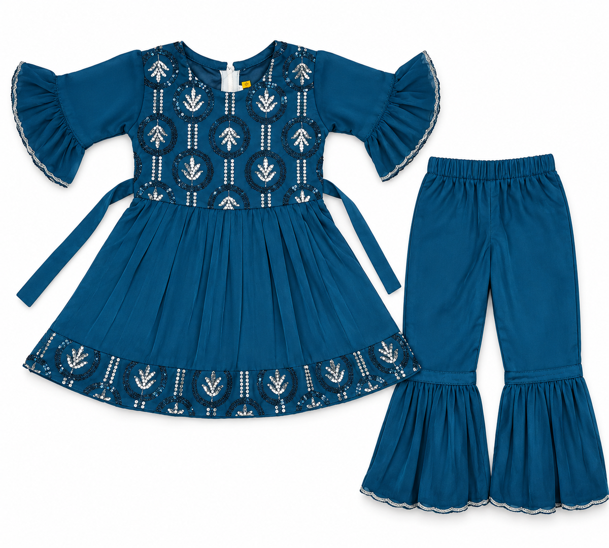Teal Blue Embroidered Peplum Top with Sharara Set — lifestyle