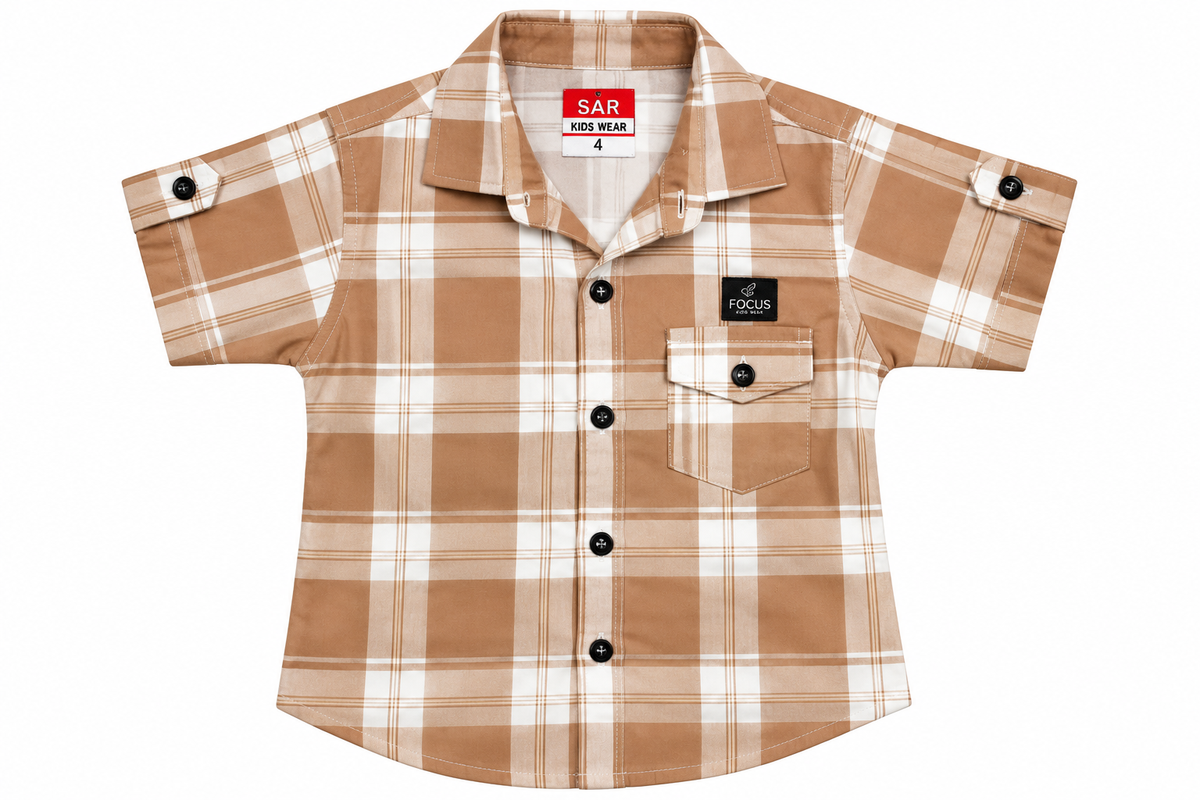 Boys Brown Plaid Casual Cotton Shirt — lifestyle