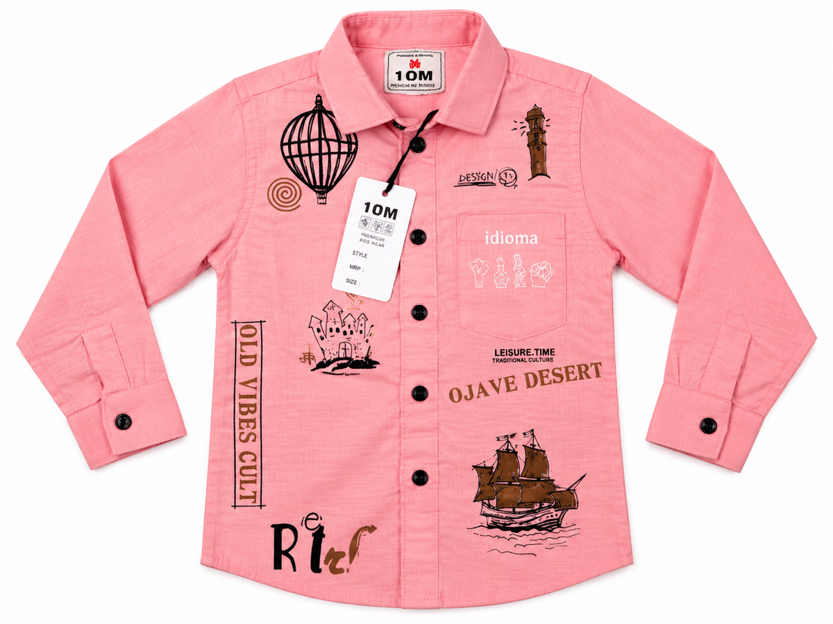 Pink Printed Casual Cotton Shirt for Boys