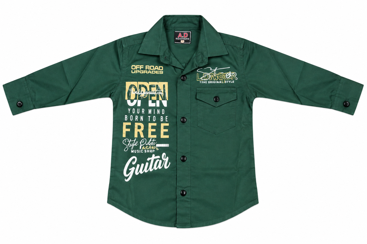 Boys Green Printed Casual Shirt — lifestyle