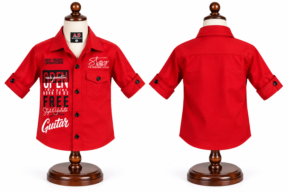Boys Red Typography Printed Casual Shirt