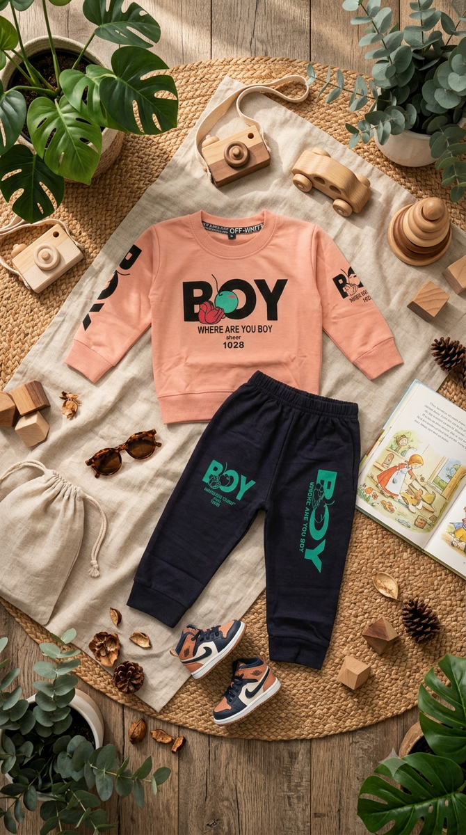 Boys Peach Graphic Sweatshirt and Joggers Set