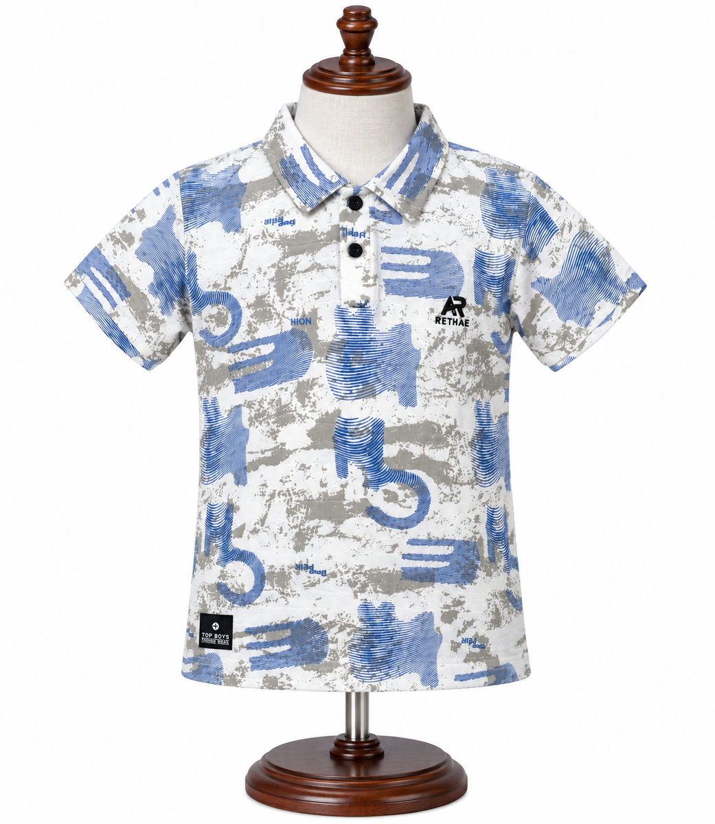 Boys Blue Camo Print Polo T-Shirt