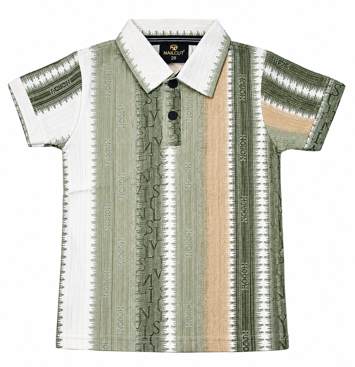 Boys Olive Green Abstract Printed Polo T-Shirt