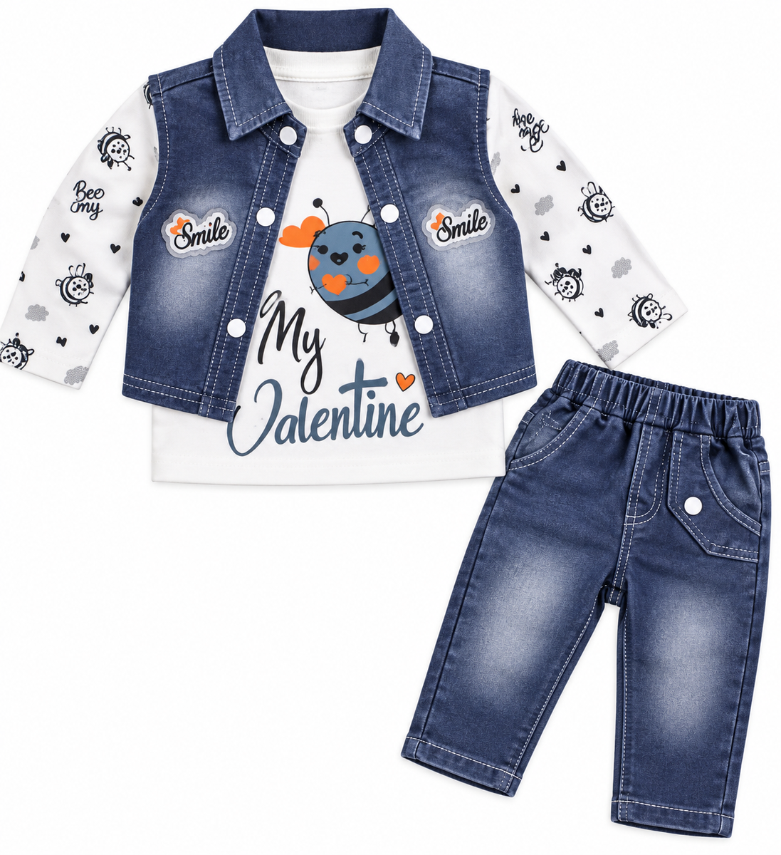 Boys Denim Vest T-Shirt and Jeans Set