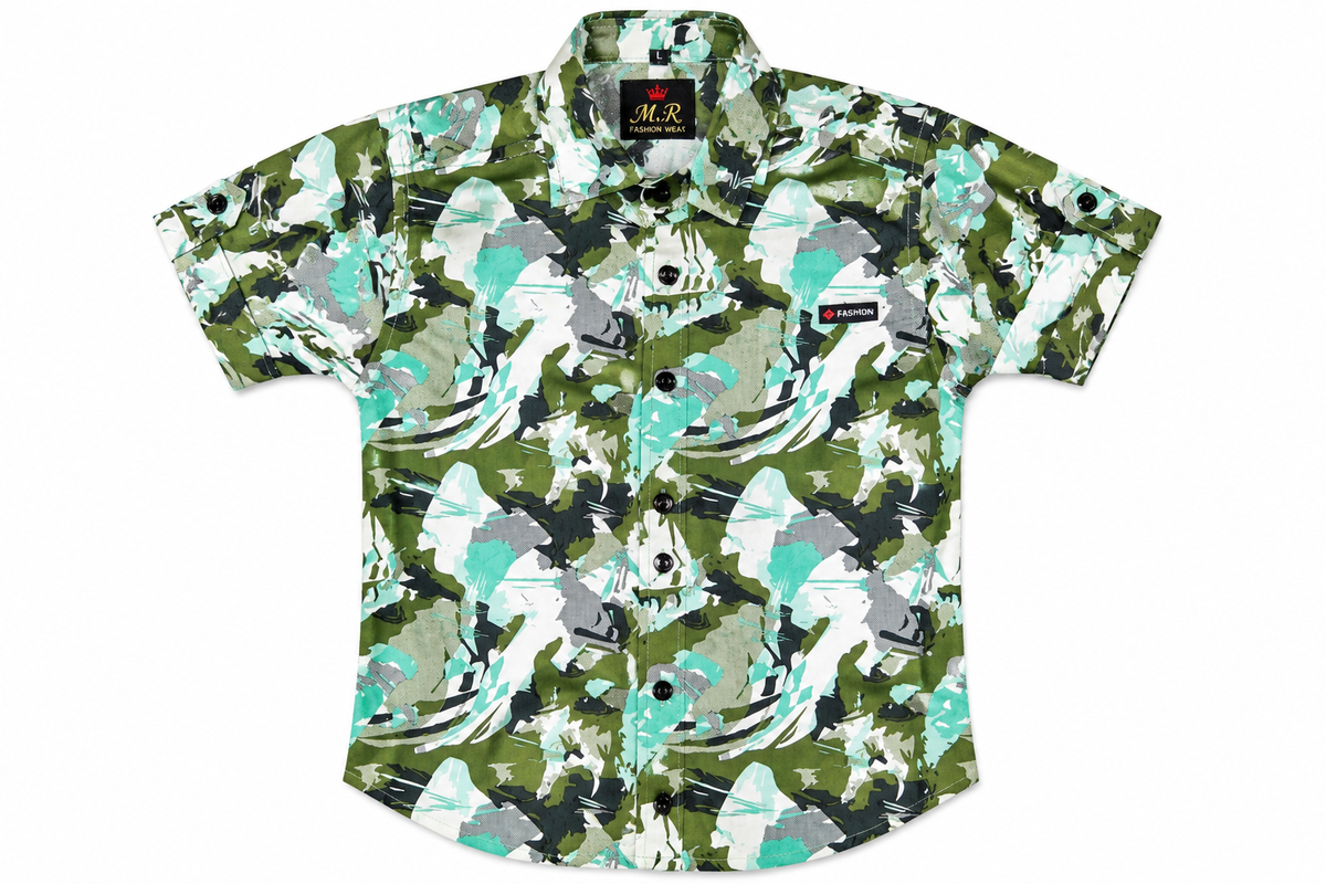 Boys Green Camouflage Printed Casual Shirt — lifestyle