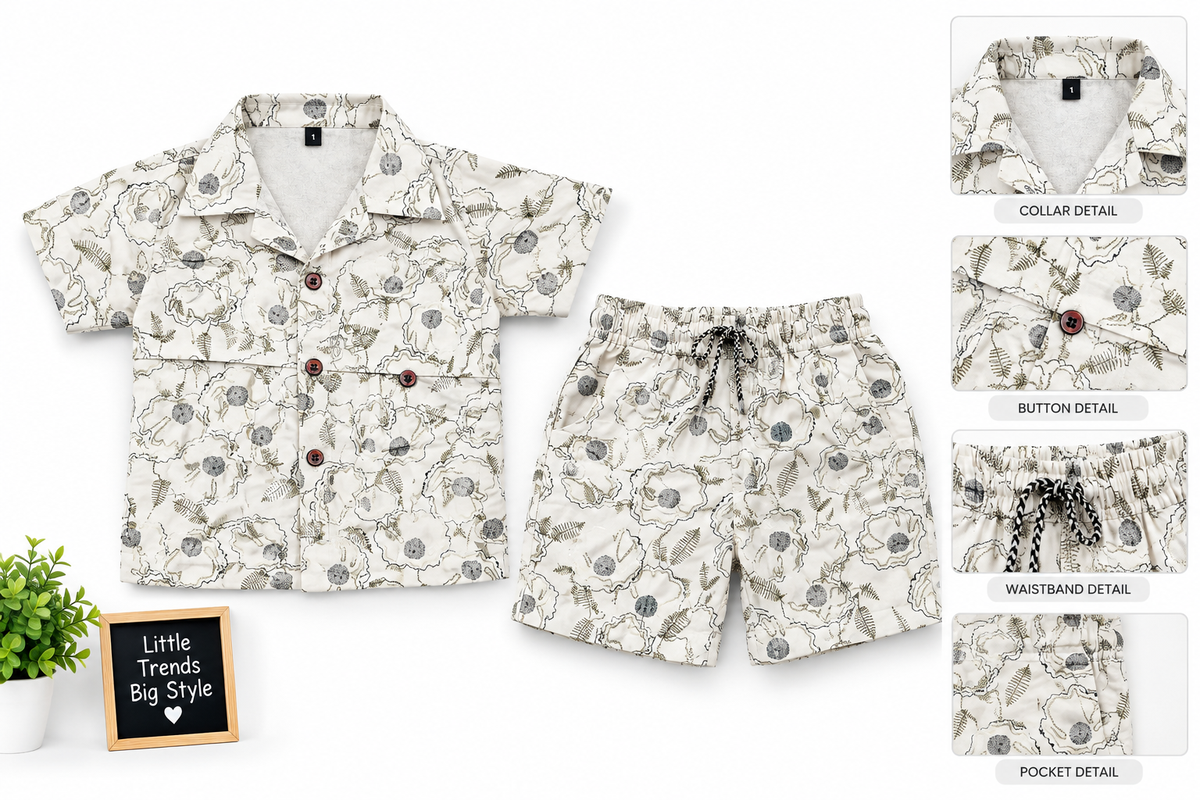Boys Off-White Floral Print Shirt and Shorts Co-ord Set — lifestyle
