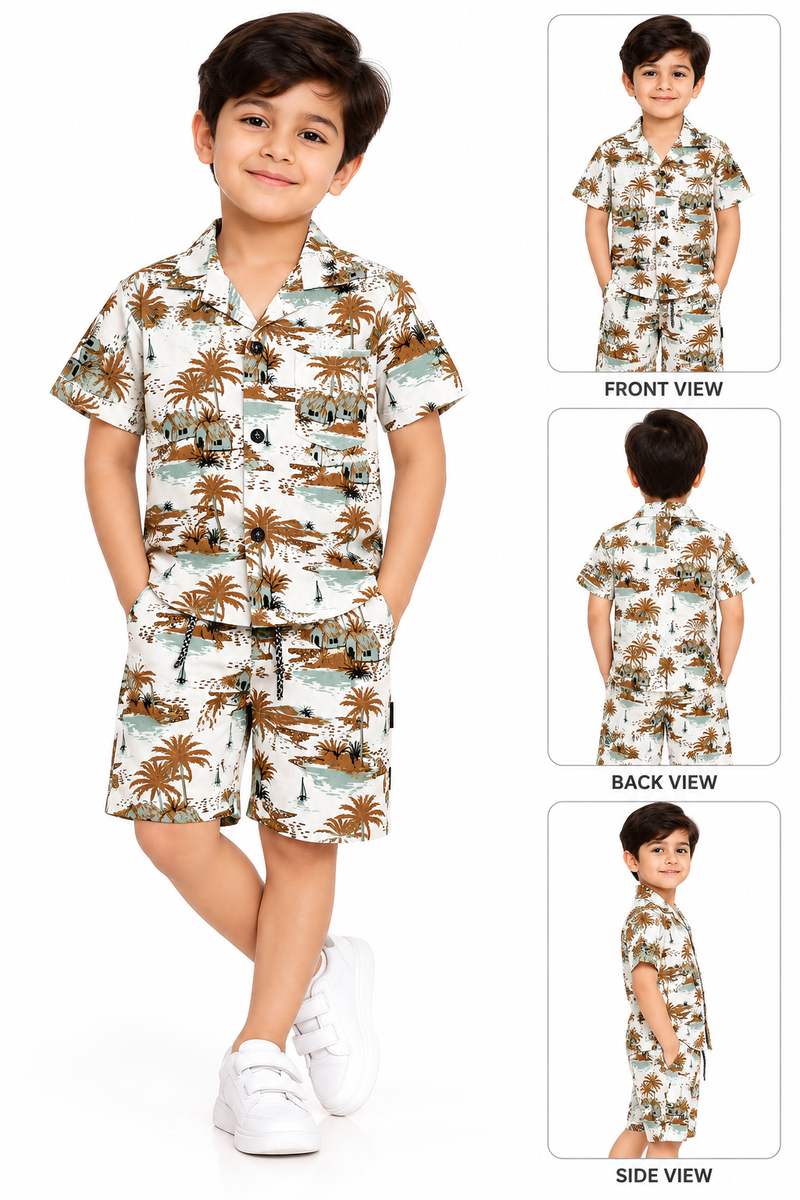 Boys Tropical Palm Print Casual Shirt and Shorts Set — lifestyle
