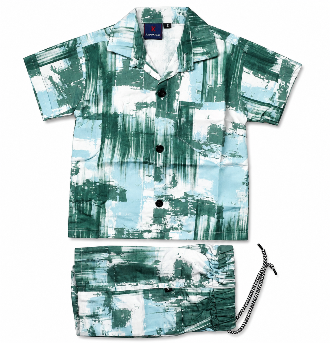 Boys Green Printed Shirt and Shorts Co-ord Set