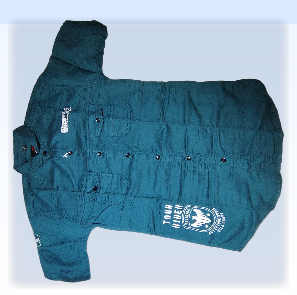 Boys Dark Teal Printed Casual Shirt with Cargo Pants