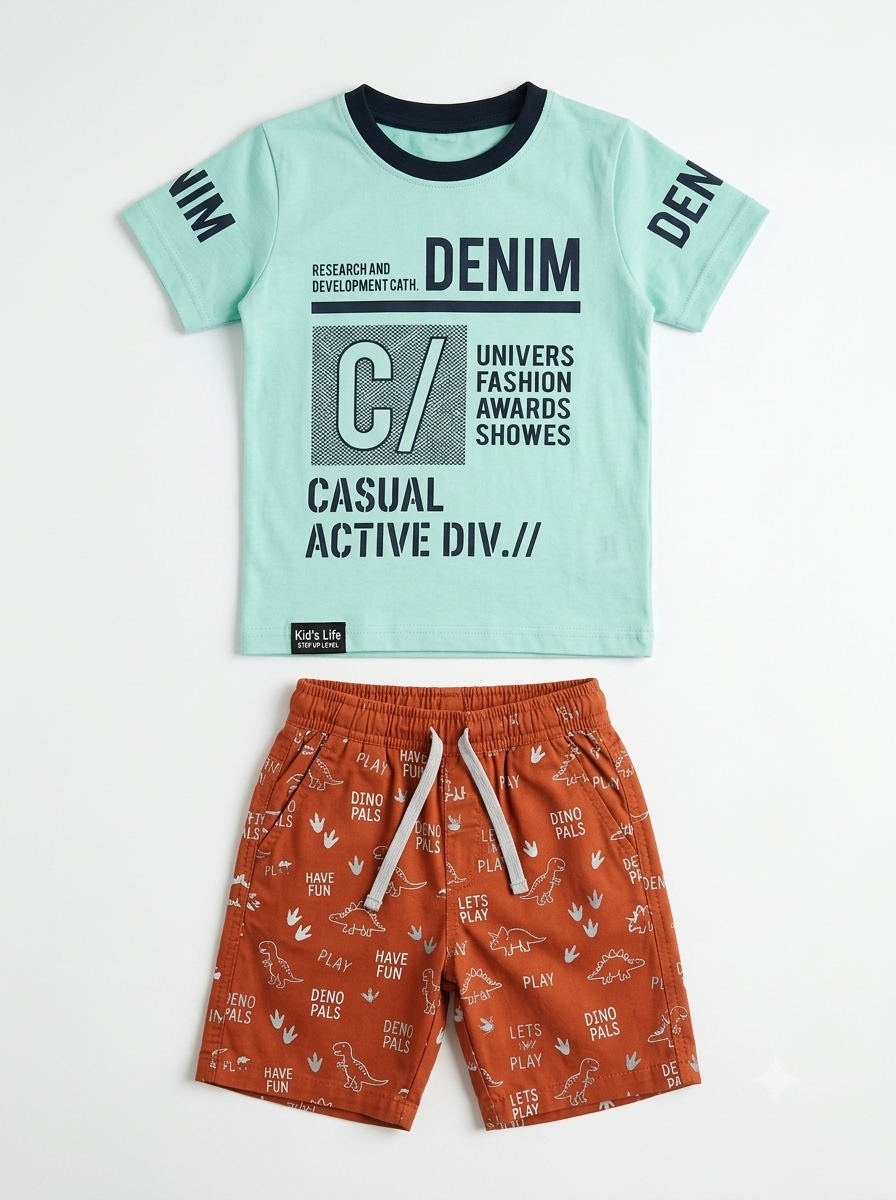 Boys Mint Green Typography Graphic Printed T-Shirt