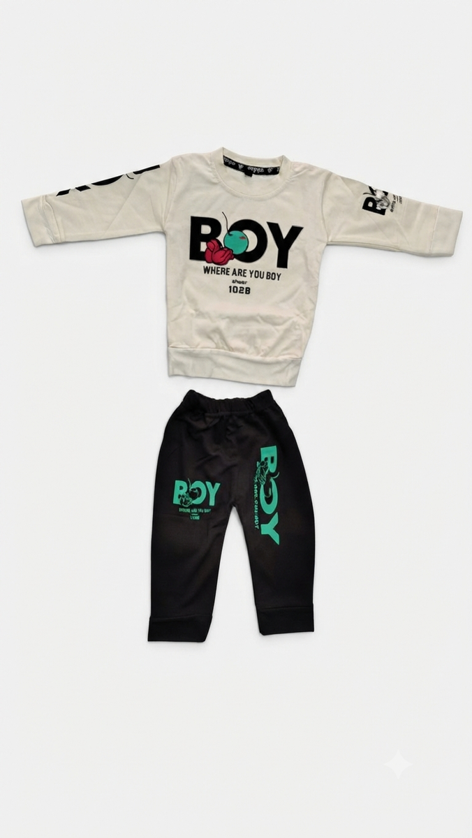 Boys Off-White & Black Graphic Sweatshirt and Joggers Set