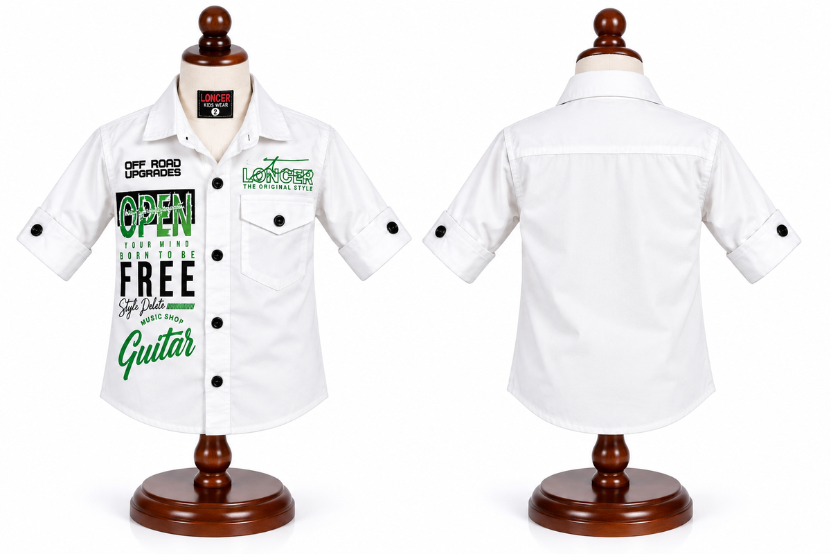 Boys White Typography Graphic Print Roll-Up Sleeve Casual Shirt