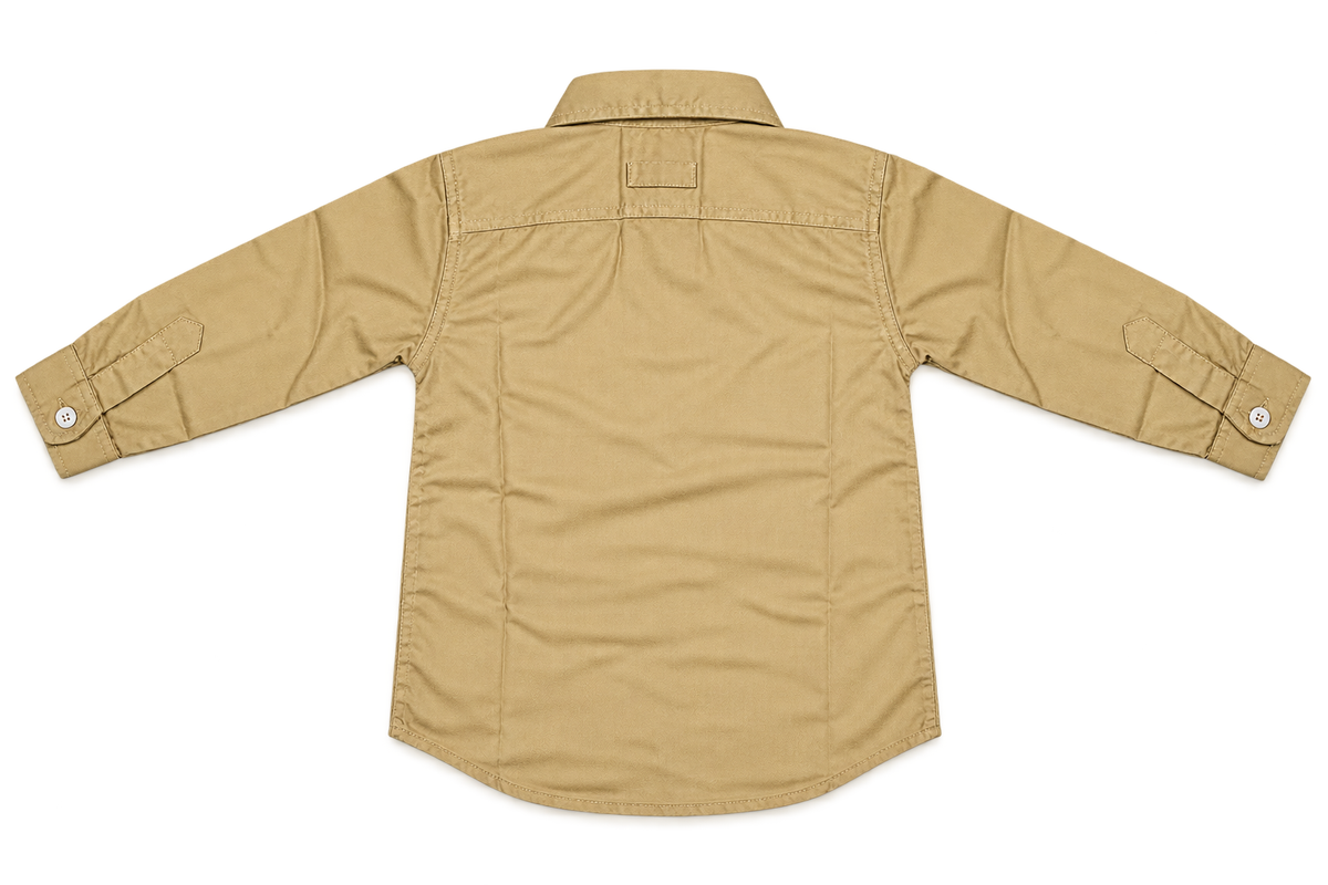 Boys Khaki Beige Double Pocket Casual Shirt