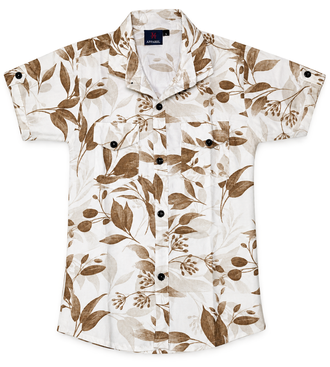 Boys Brown Leaf Print Casual Shirt — lifestyle